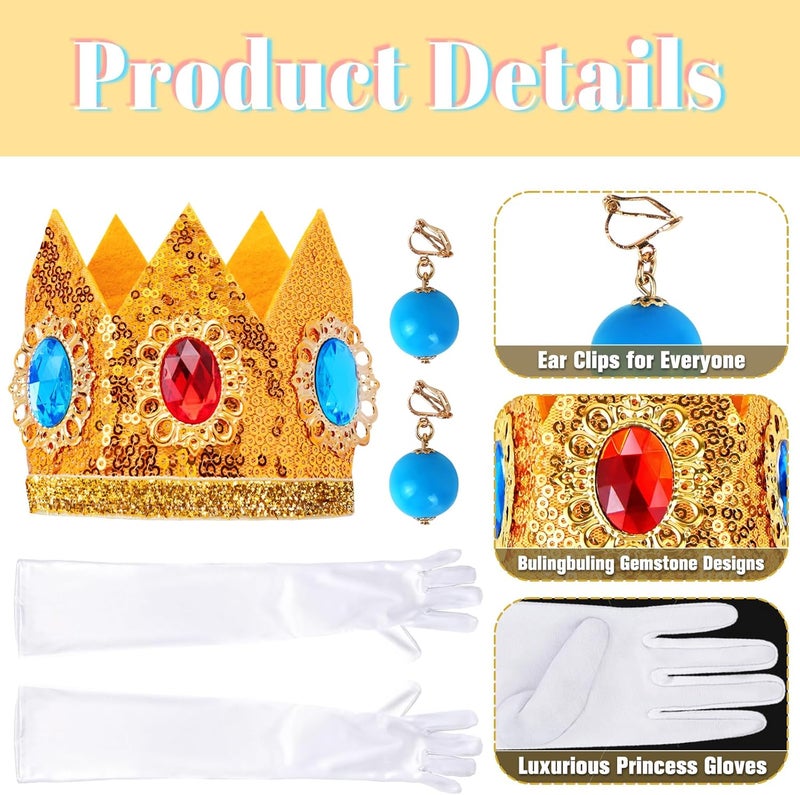 Goenb Princess Costume Accessories, 4 PCS Set of Princess Crown/Earrings/Gloves/Brooch Dress up for Women Girls - Image 3
